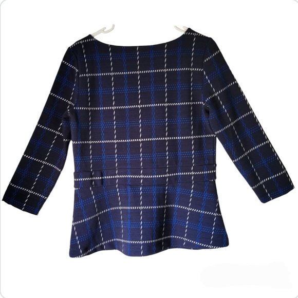Ann Taylor Navy Blue Plaid Knit Top Women's Size M NWT - Picture 7 of 8